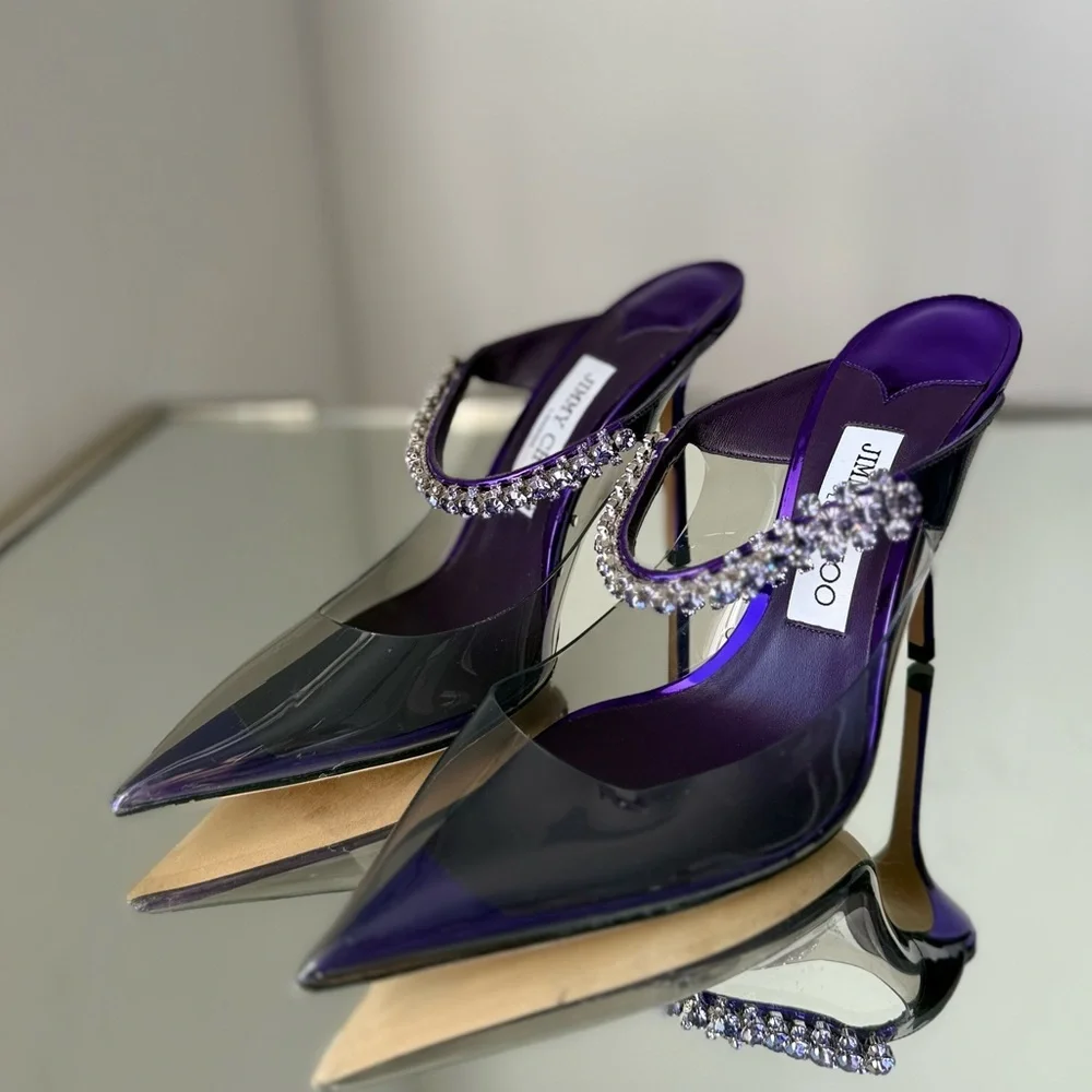 New Jimmy Choo Bing Crystal Clear Mule Pumps $1,150 37.5 - Picture 15 of 16